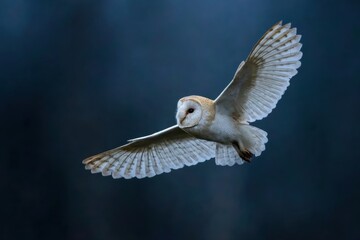 Obraz premium Barn owl flying through the night on its prey