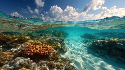 Obraz premium Underwater view of coral reef with fish under the sea