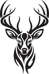 Naklejka premium Deer on Mountain Ridge SilhouetteMajestic Stag in Alpine Forest VectorMountain Landscape with Deer SilhouetteWild Deer in Nature Scene ArtAntlered Deer at Sunset Silhouette