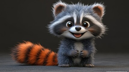 Fototapeta premium Cute cartoon raccoon, happy and fluffy