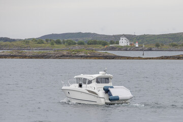 Recreational boat in Bronnoysund harbor