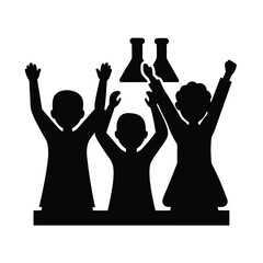 Kids cheering in science class vector silhouette  