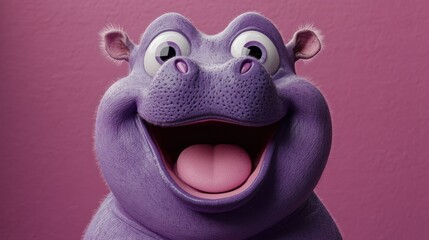 Cheerful purple hippo close-up