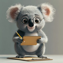 Cute koala writing in notepad