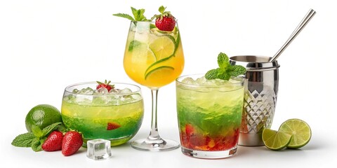 Refreshing summer cocktails with strawberries and lime