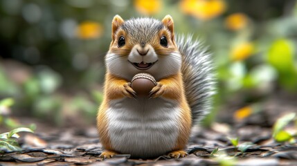 Cute squirrel holding nut
