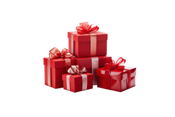 Gift Boxes: A collection of vibrant red gift boxes, each adorned with elegant ribbons, arranged artfully in a studio setting, radiating an aura of celebration and anticipation.