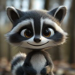 Adorable cartoon raccoon portrait