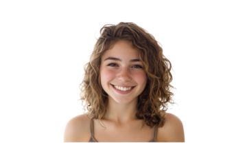 Serene Smile: A captivating portrait of a woman radiating genuine happiness, her smile reflecting warmth and openness, embodying joy.