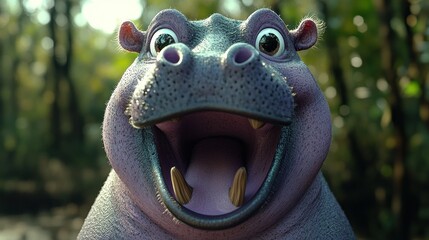 Cheerful hippo close-up