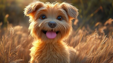Happy dog in tall grass