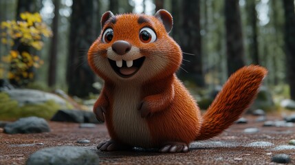 Adorable cartoon chipmunk in a forest setting