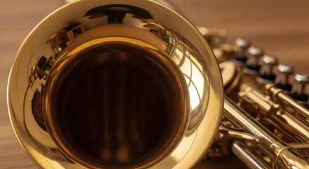 Close up of gold trumpet musical instrument brass orchestra
