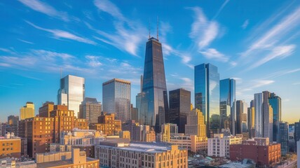 Fototapeta premium Captivating Skyline of Chicago at Sunset with Vivid Colors and Modern Architecture
