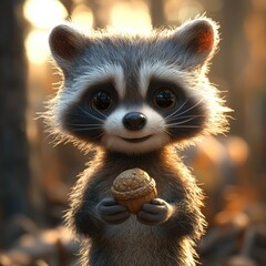 Cute raccoon holding an acorn (1)