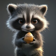 Cute raccoon holding an acorn