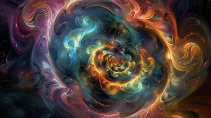 Fototapeta premium Swirling Psychedelic Vortex with Luminous Spiral in Dark Chaotic Atmosphere