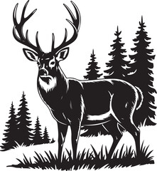 Obraz premium Mountain Deer SVG – Majestic Wildlife Silhouette for Nature LoversDeer in the Mountains – Rustic Clipart for Cricut & Outdoor DecorAntler Wildlife SVG – Forest Buck Design for Apparel & SignsWil