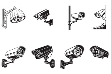 Classic CCTV Camera Icons Vector Silhouette Pack