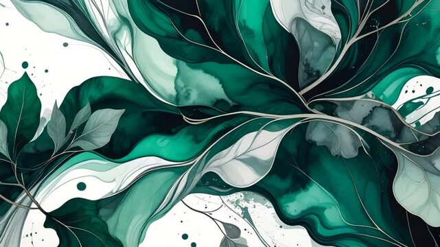Abstract teal and grey leaf design