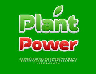 Vector Eco concept Plant Power. Unique Green Font. Fashion Alphabet Letters and Numbers set.
