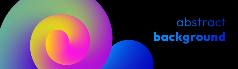 Vibrant abstract background with colorful gradient lines, smooth tubular shapes and black backdrop. Fluid vivid wavy rainbow ribbon in the form of loops or spirals. Trendy dynamic futuristic banner