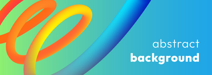 Vibrant abstract background with colorful gradient lines, smooth tubular shapes. Fluid vivid wavy rainbow ribbon in the form of loops or spirals. Trendy dynamic futuristic banner
