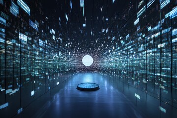 Big data flowing into a central database in a futuristic digital environment