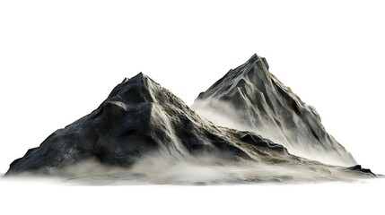 Misty Mountain Peaks 3D Render of Two Rugged Stone Mountains Enveloped in Fog