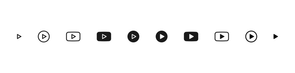 Play button set. Music player button. Audio player control icons. Video start icon set. Vector play button isolated set.