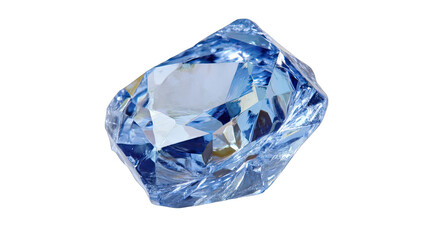 A brilliant, light-blue gemstone, facets reflecting light