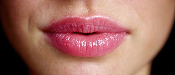 Fototapeta premium Close-Up of Luscious Pink Lips with Glossy Shine and Smooth Complexion