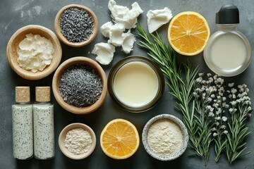 Natural beauty ingredients arranged creatively for skincare advertisements and promotions