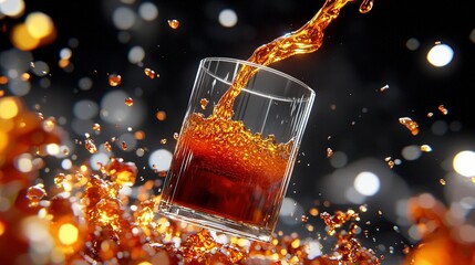   Close-up of pouring liquid into glass, splashes