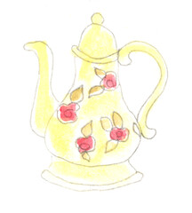 Teapot, serving utensils. Watercolor illustration, hand drawn modern freehand new