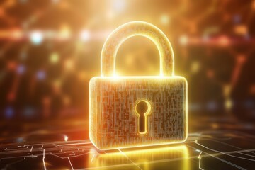 Glowing padlock symbol representing digital security in a vibrant technological environment