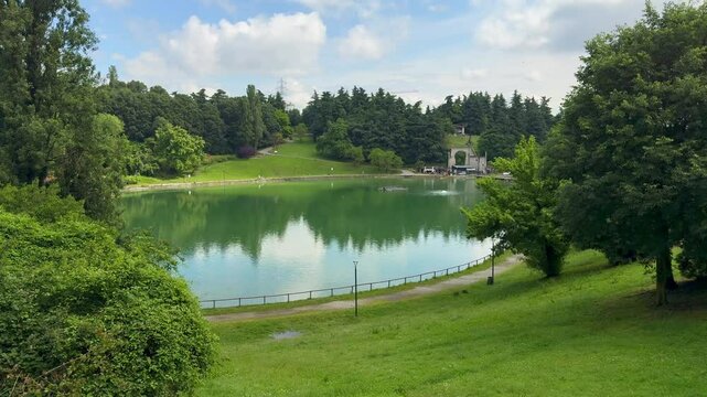 the artificial lake inside the Lago Nord park in Paderno Dugnano