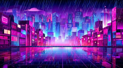 Neon rain in a cyberpunk city