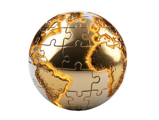 Golden puzzle globe with glowing continental dividers