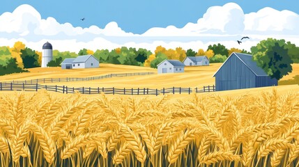Panoramic rural landscape with wheat field
