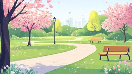 Spring park scene with cherry blossoms (6)