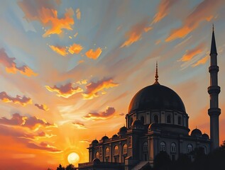 Sunset Mosque Silhouette.