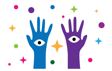 Esotheric Magic Hands with Eye in the Middle. Religion, culture and spiritual belief concept vector art