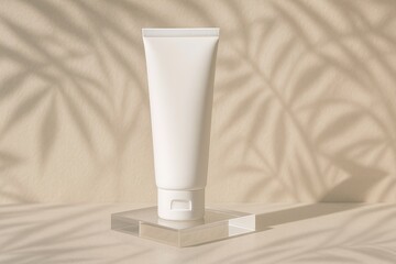 White Cosmetic Tube on Beige Background