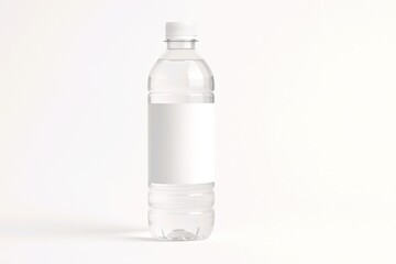 Clear Plastic Water Bottle with Blank Label on White Background