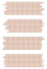 Set of beige washi tapes with pattern isolated on white. Tapes collection in vector. Pieces of decorative tape for scrapbooks. Torn paper. Spring, summer