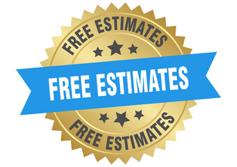 free estimates. free estimates round blue and gold label isolated on transparent background