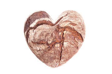 Bread in heart shape isolated on white