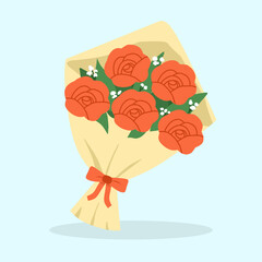 bouquet of red roses wrapped with ribbon. Great for weddings, graduation, or romantic celebration graphics
