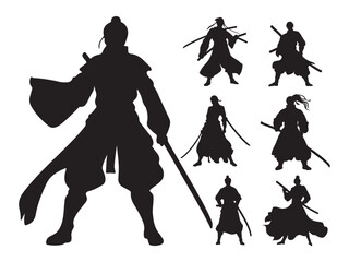 Silhouettes of Powerful Samurai Warriors in Action